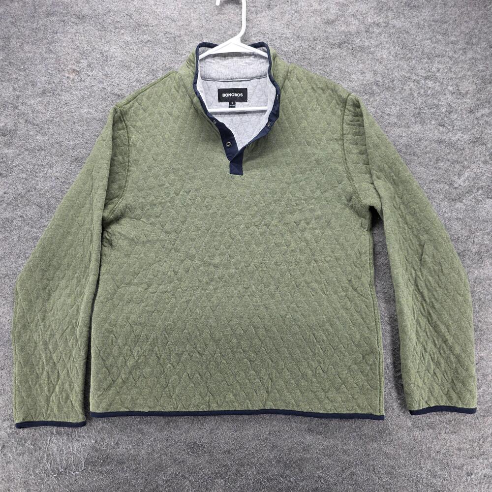 Bonobos Sweater Mens S Green Mock Neck Pullover Quilted Knit Insulated Casual